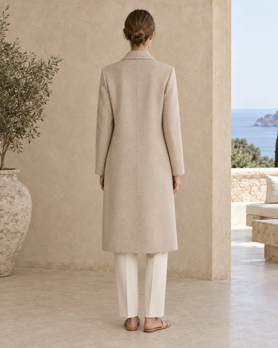 ONORA Minimalist Long Wool-Blend Coat — full length back