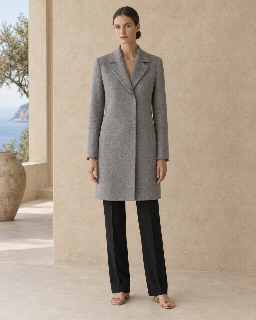 ONORA Double-Faced Wool Coat — full length front, Gray