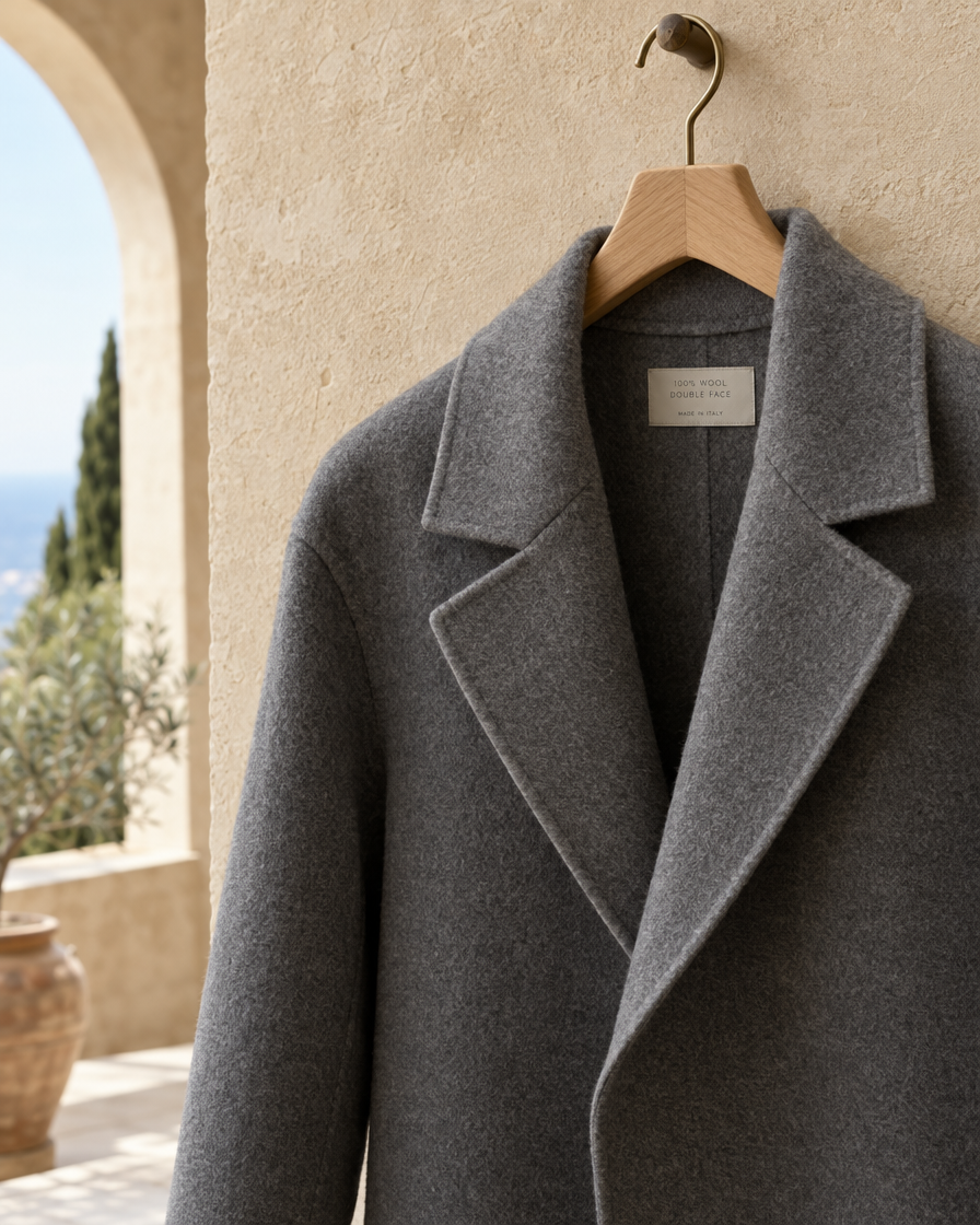 ONORA Double-Faced Wool Coat — wool and lapel detail