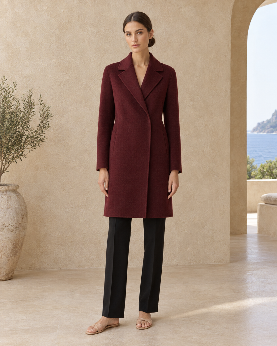 ONORA Double-Faced Wool Coat — Burgundy