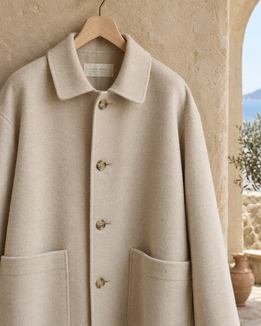 Polo Collar Coat with Pockets — collar and pocket detail