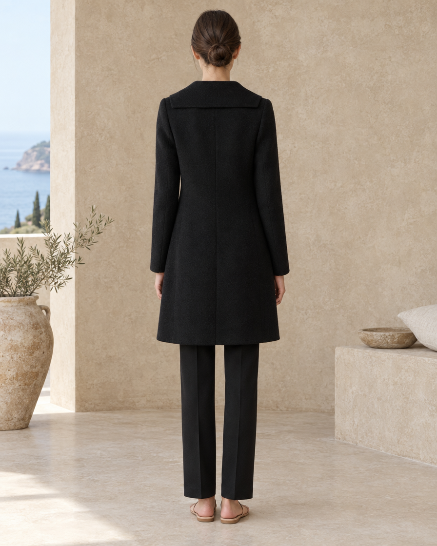 ONORA Square-Collar Wool Coat — full length back