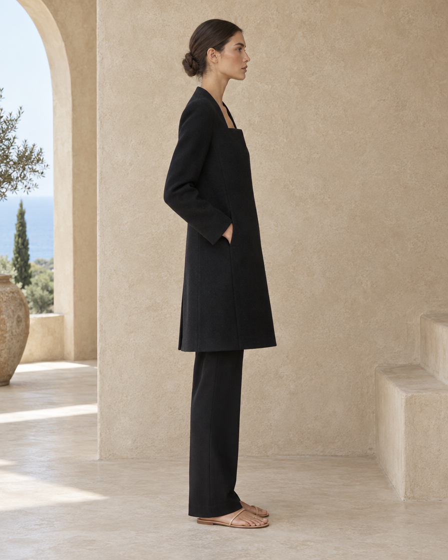 ONORA Square-Collar Wool Coat — side profile
