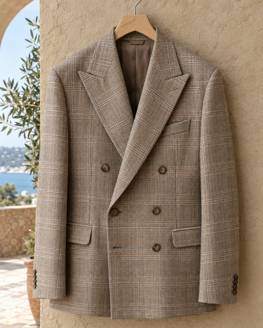 Quimper Tailored Plaid Peak Lapel Blazer — plaid and lapel detail