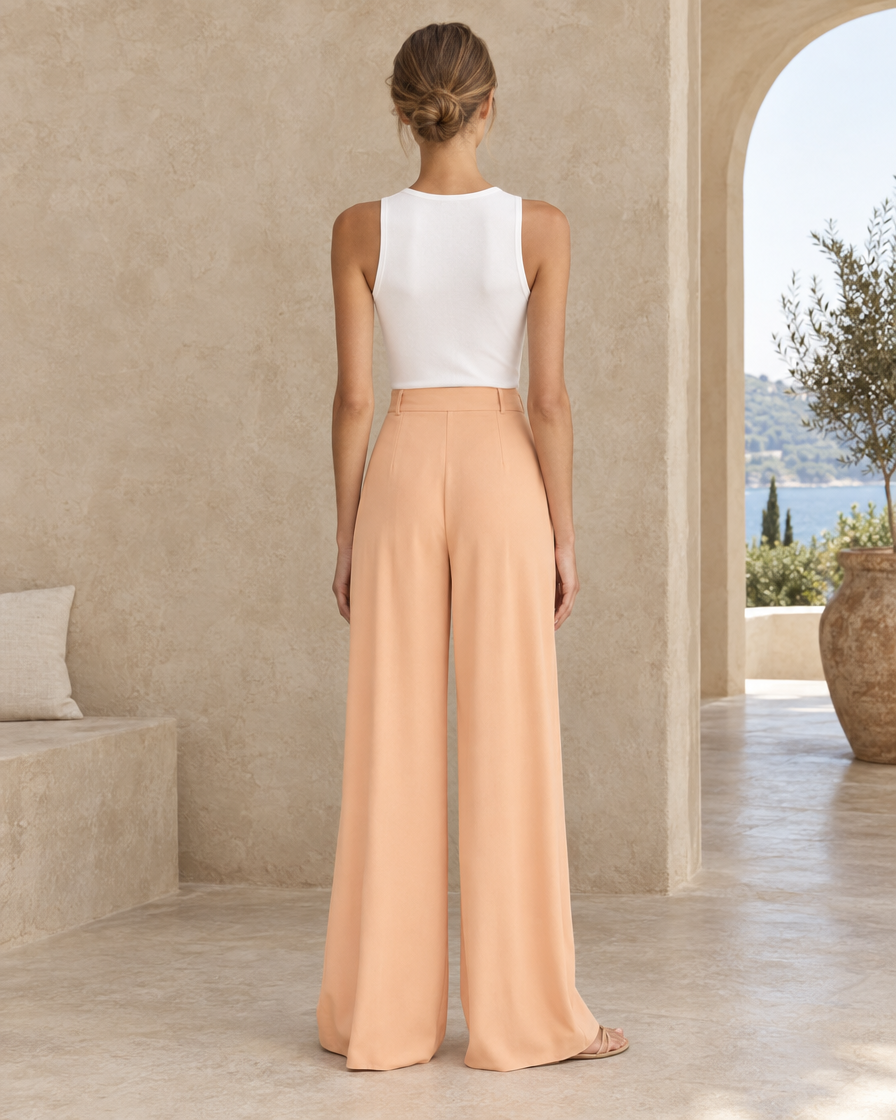 ONORA Denali Button-Trim Wide-Leg Pants — full length back