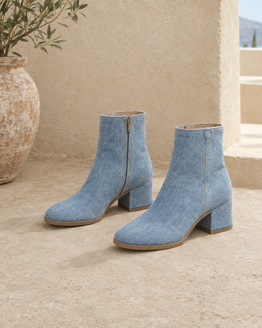 Orthopedic Denim Ankle Boots with Cushioned Sole — Sky Blue
