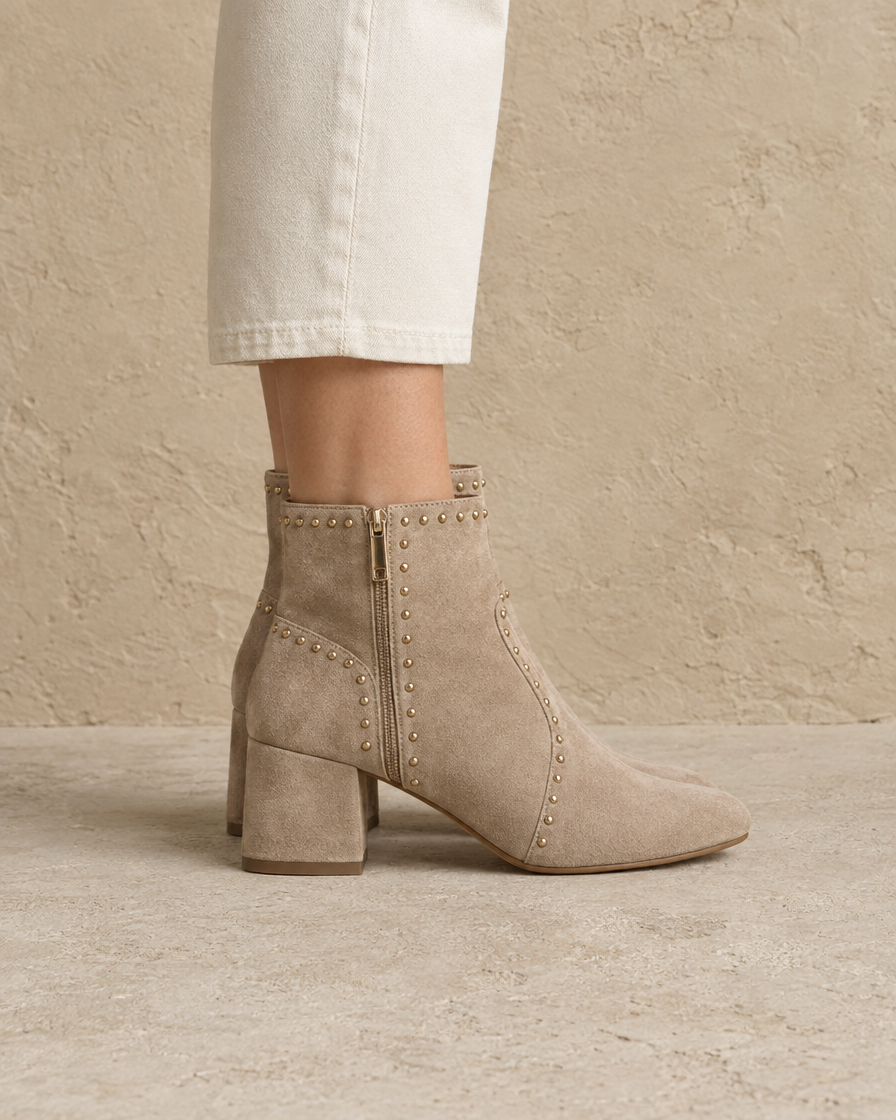 Women's Studded Suede Ankle Boots with Block Heel — side profile