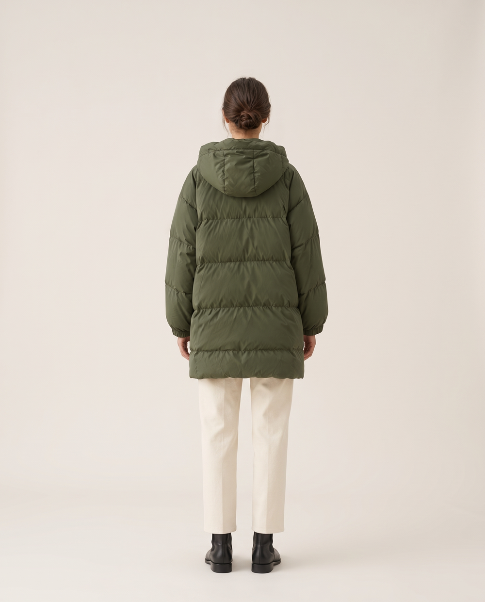 Oversized Hooded Puffer Coat for Women — studio back