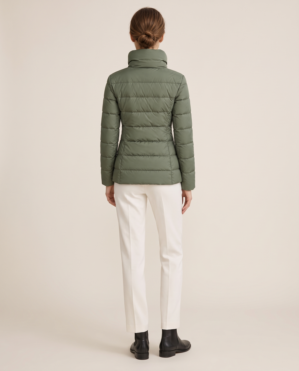 Tailored Quilted Puffer Jacket with High Neck — studio back