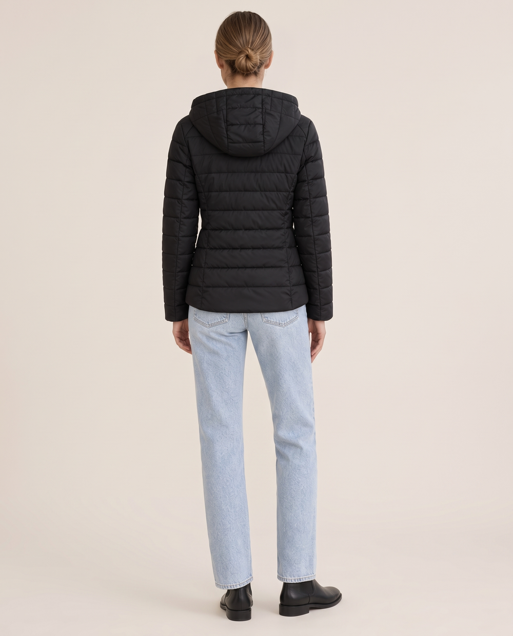 Quilted Hooded Puffer Jacket for Women — studio back