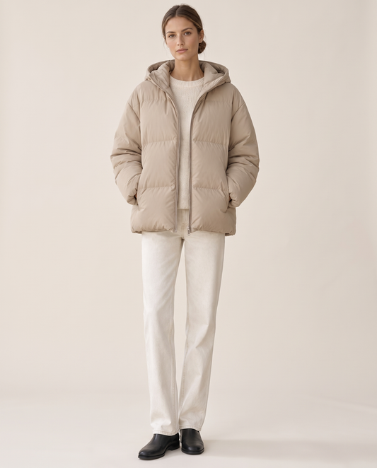 Loose Hooded Down Jacket for Women — studio front