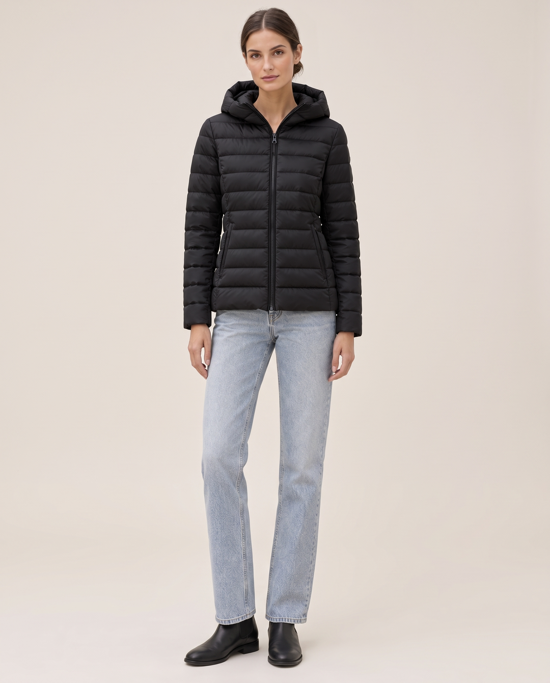 Quilted Hooded Puffer Jacket for Women — studio front