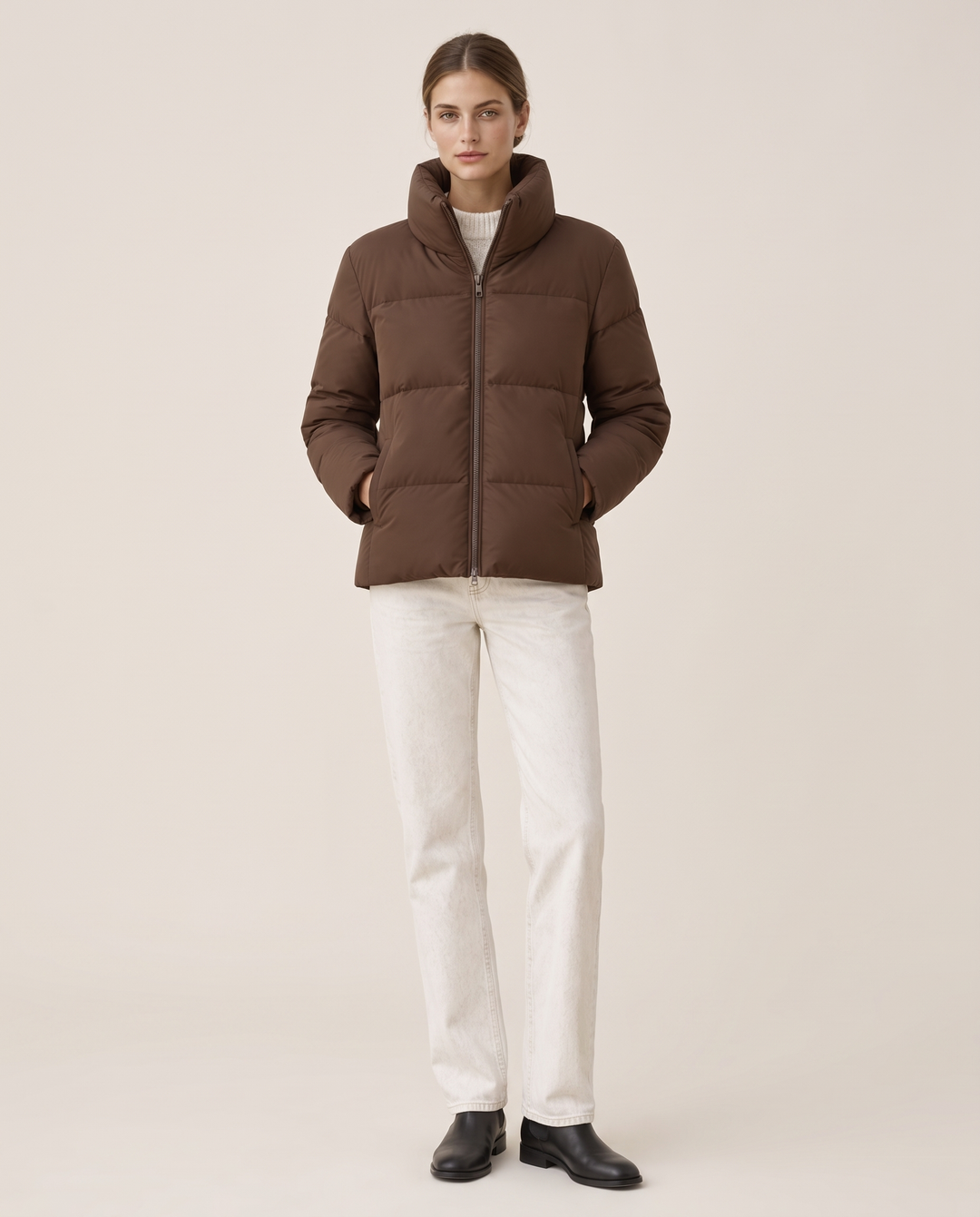 Classic Padded Puffer Jacket with Zip Front — studio front