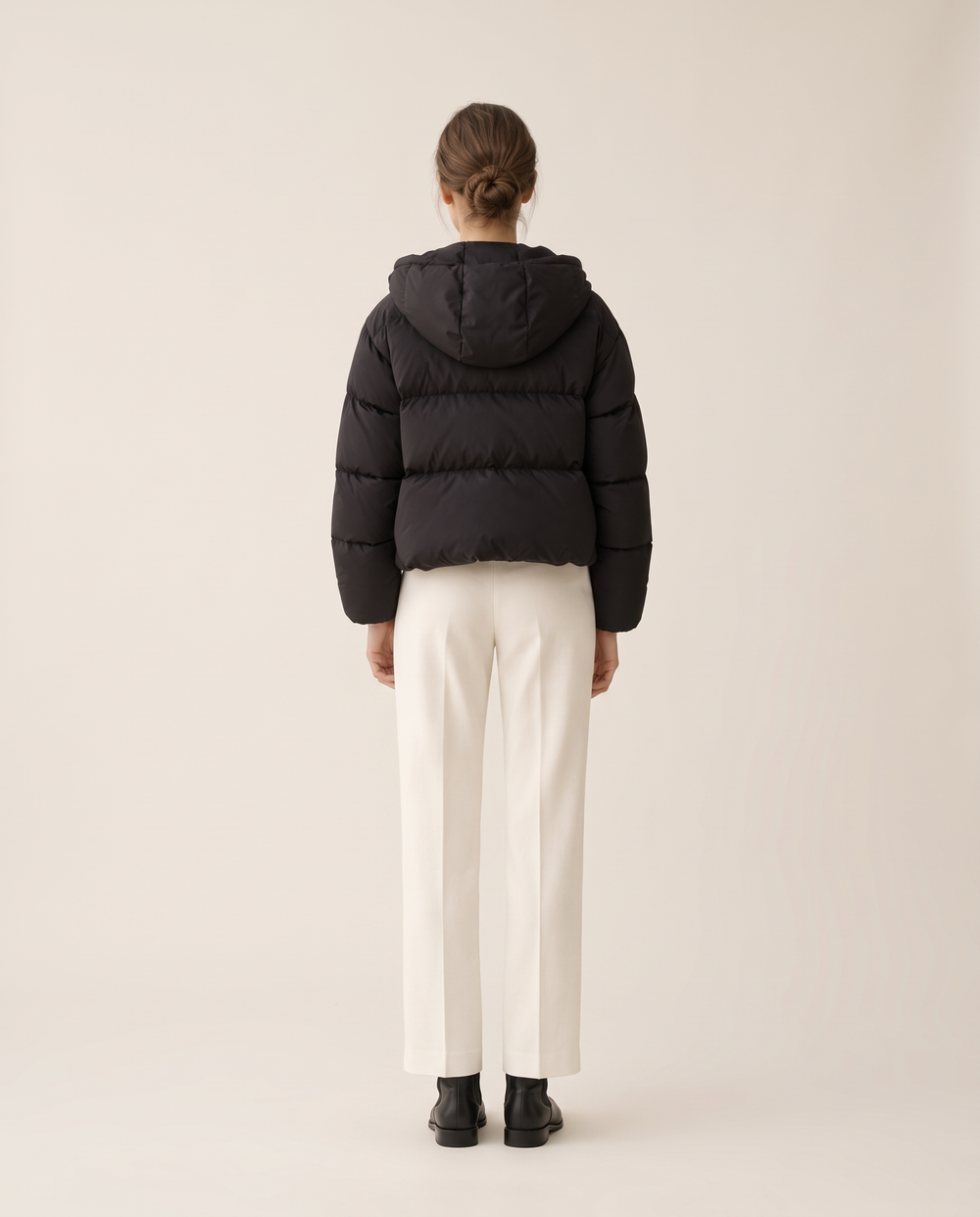 Oversized Hooded Puffer Jacket for Women — studio back