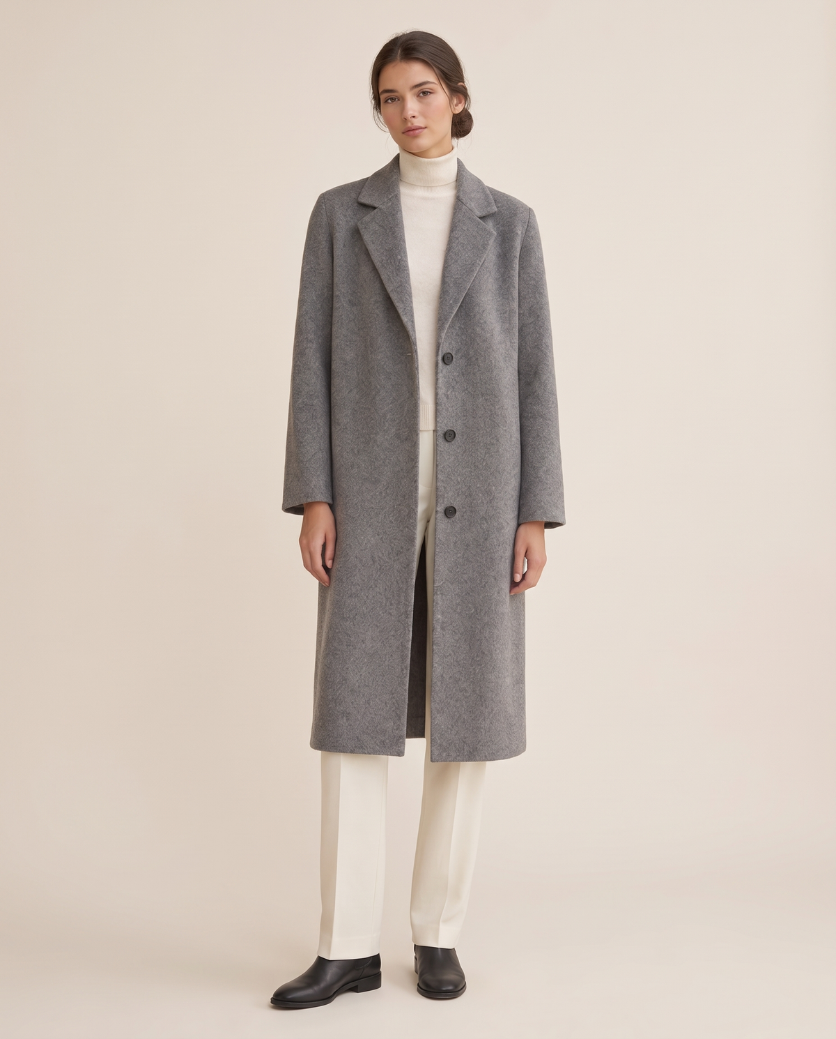 Mid-Length Wool-Blend Coat for Women — studio front