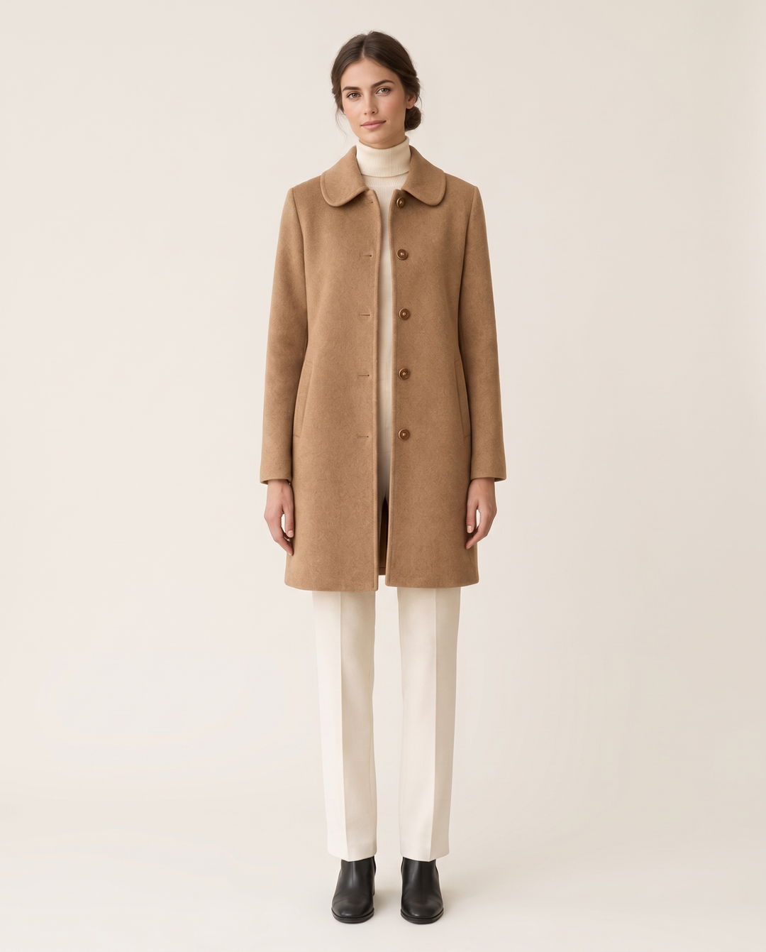 Wool Polo-Collar Coat for Women — studio front