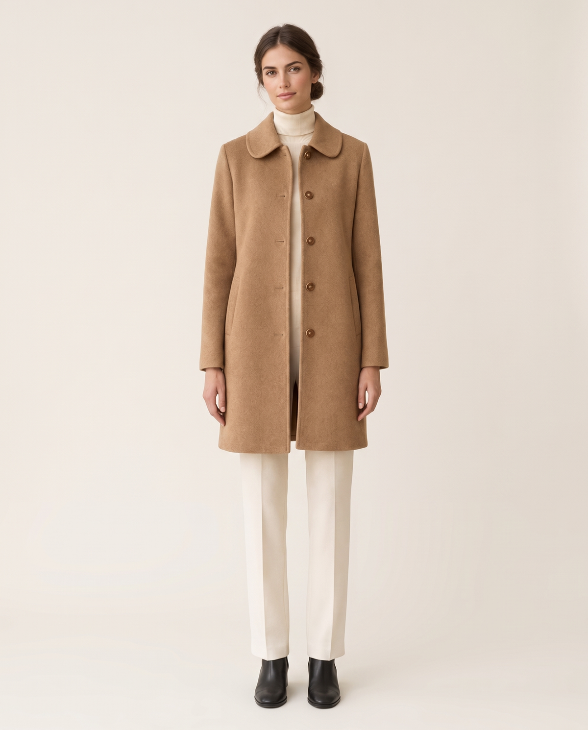 Wool Polo-Collar Coat for Women — studio front