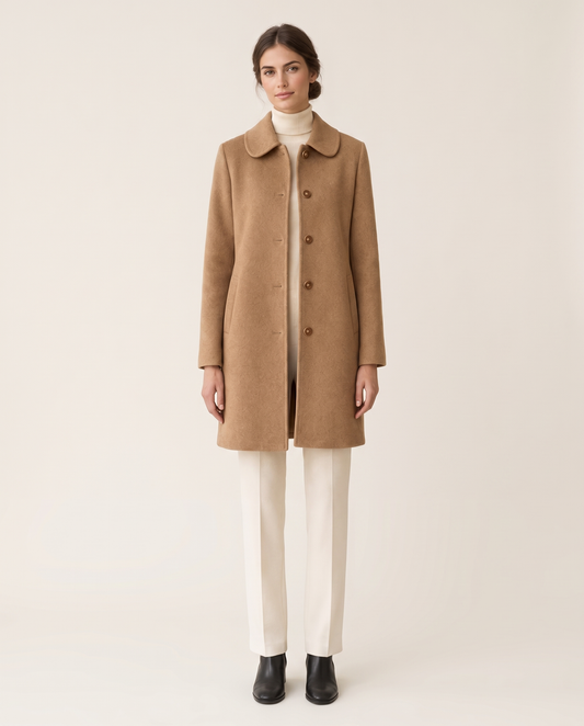 Wool Polo-Collar Coat for Women — studio front