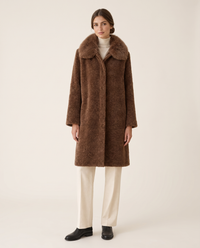 Chenille Coat with Detachable Fur Collar — studio front
