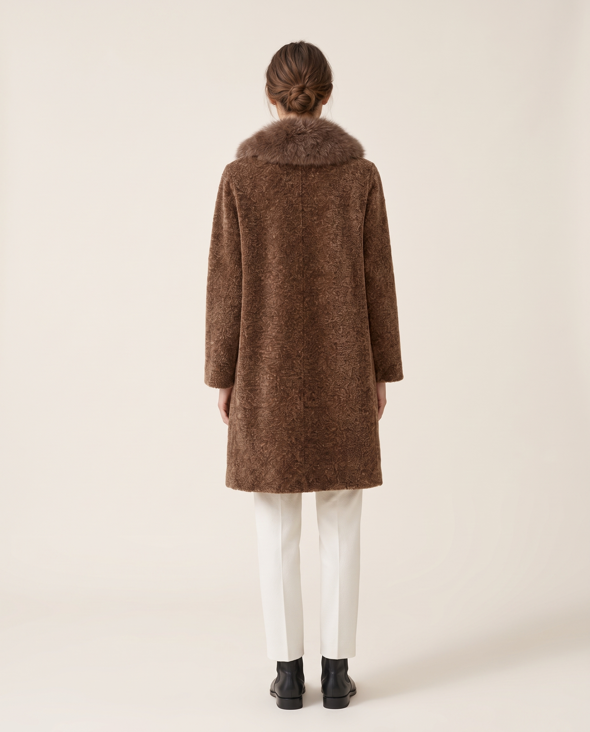 Chenille Coat with Detachable Fur Collar — studio back