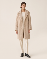 Plush Fleece Coat with Wide Lapels — studio front