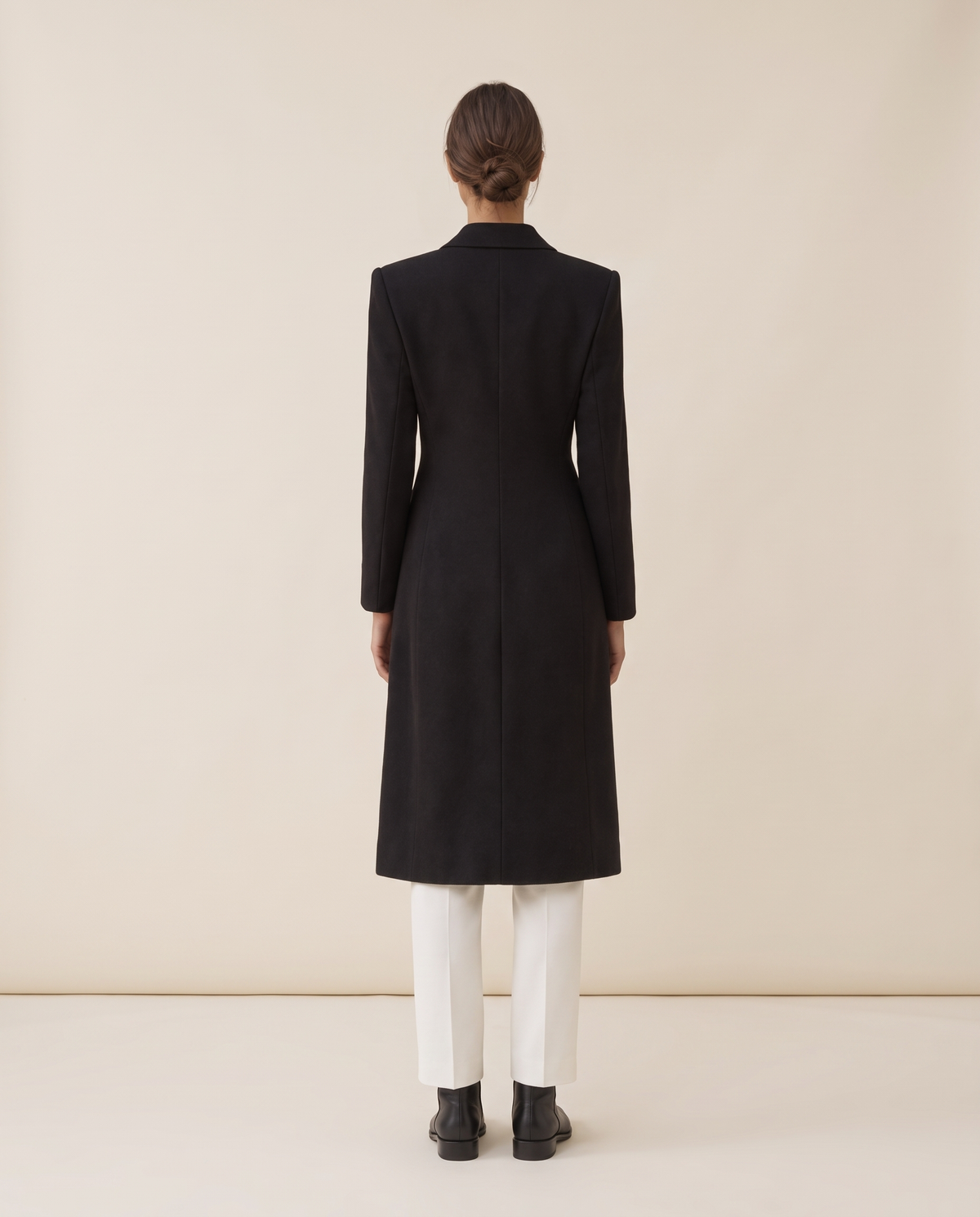 Longline Double-Breasted Tailored Coat — studio back
