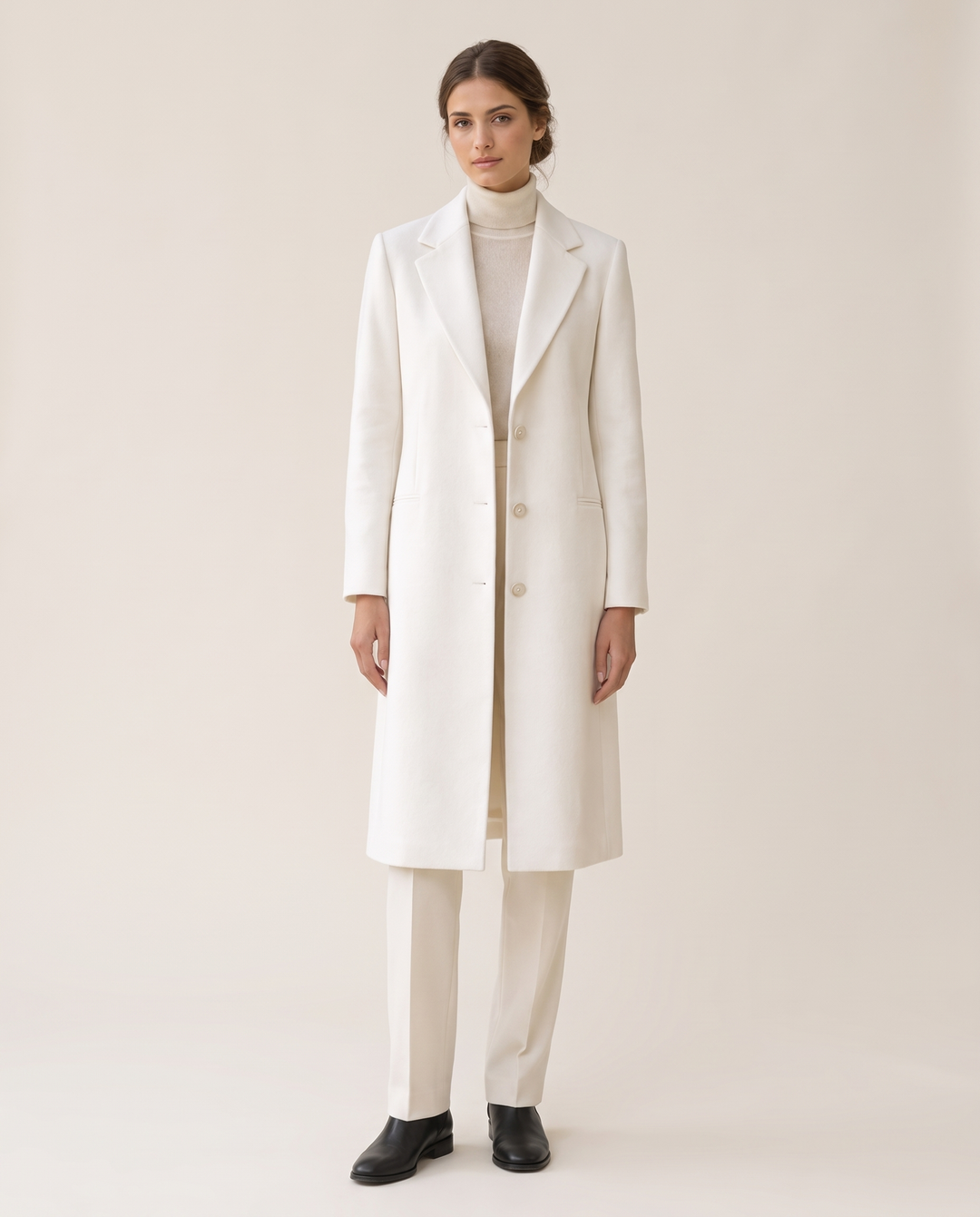 Long White Blazer Coat for Women — studio front