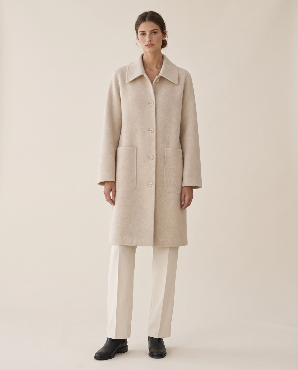 Polo Collar Coat with Pockets — studio front