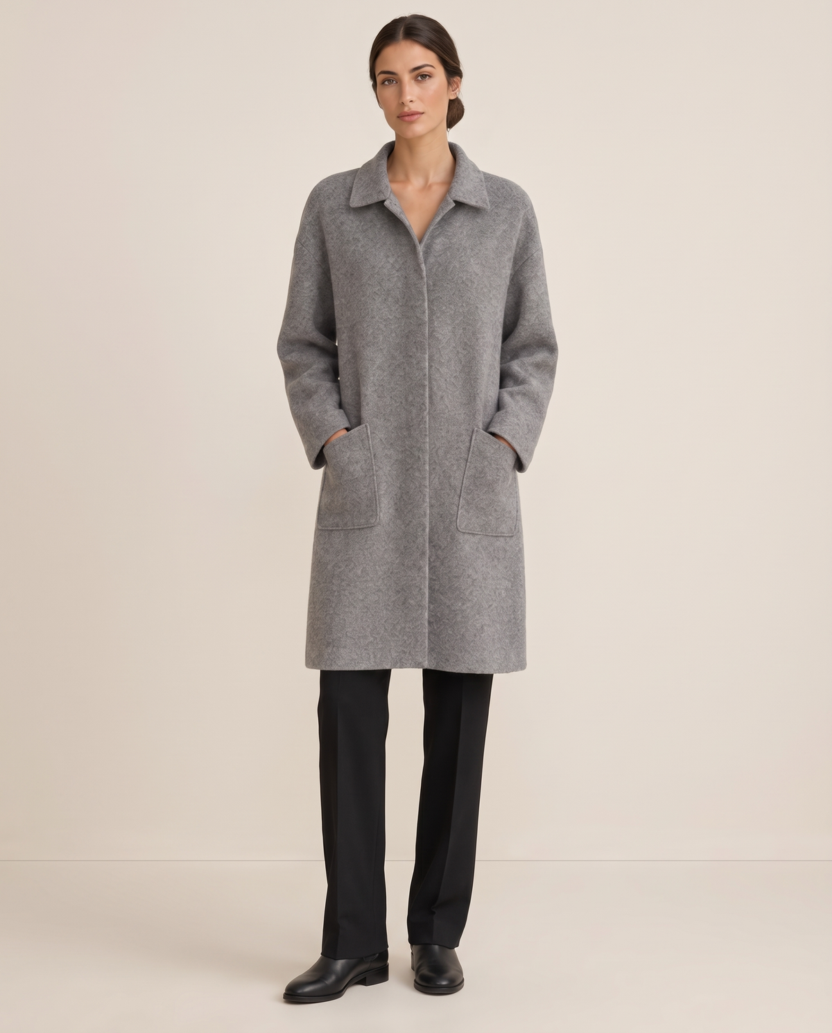 Polo Collar Coat with Pockets — grey, studio front