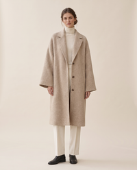 Oversized Wool-Blend Coat with Dropped Shoulders — studio front