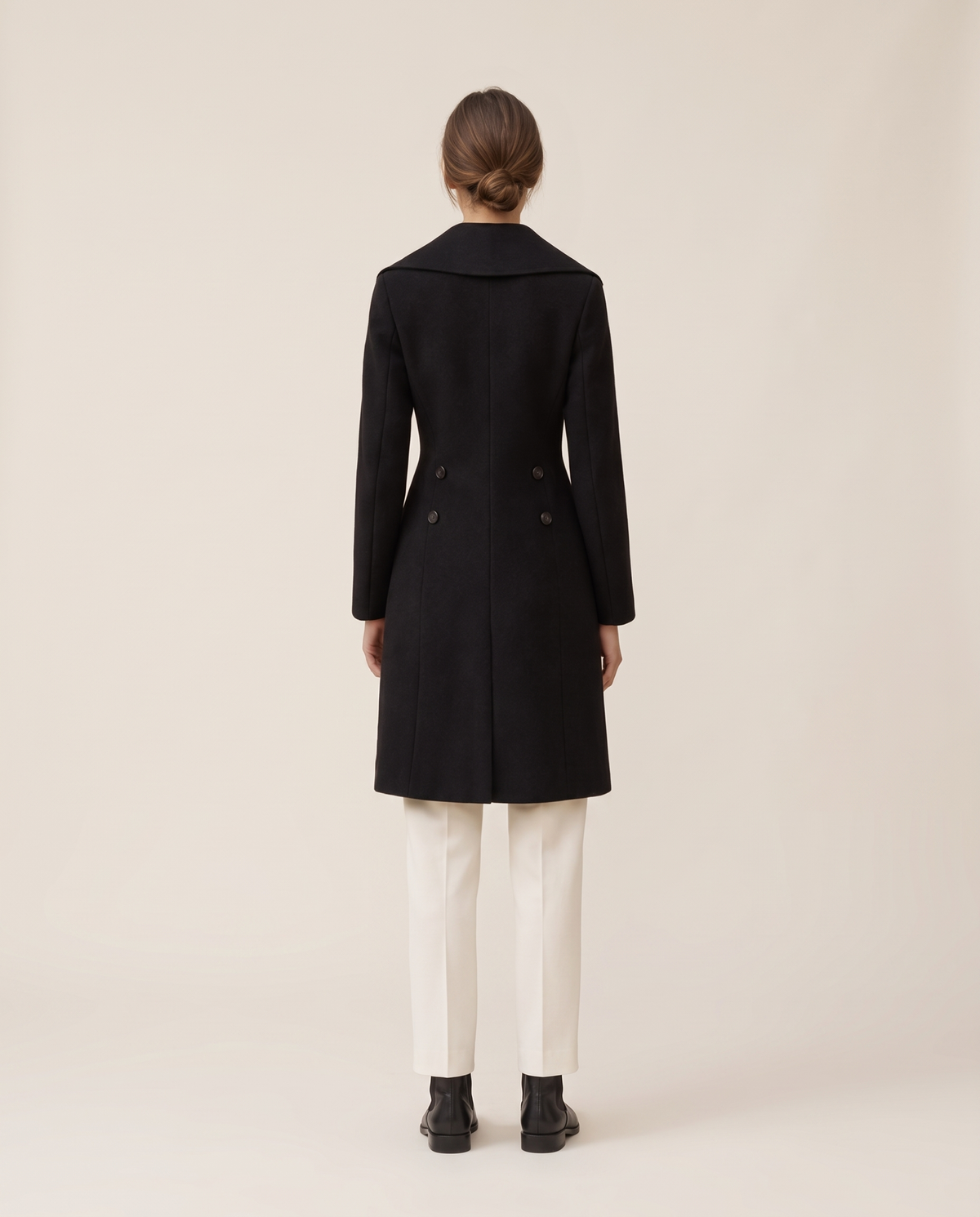 Double-Breasted Coat with Wide Collar — studio back
