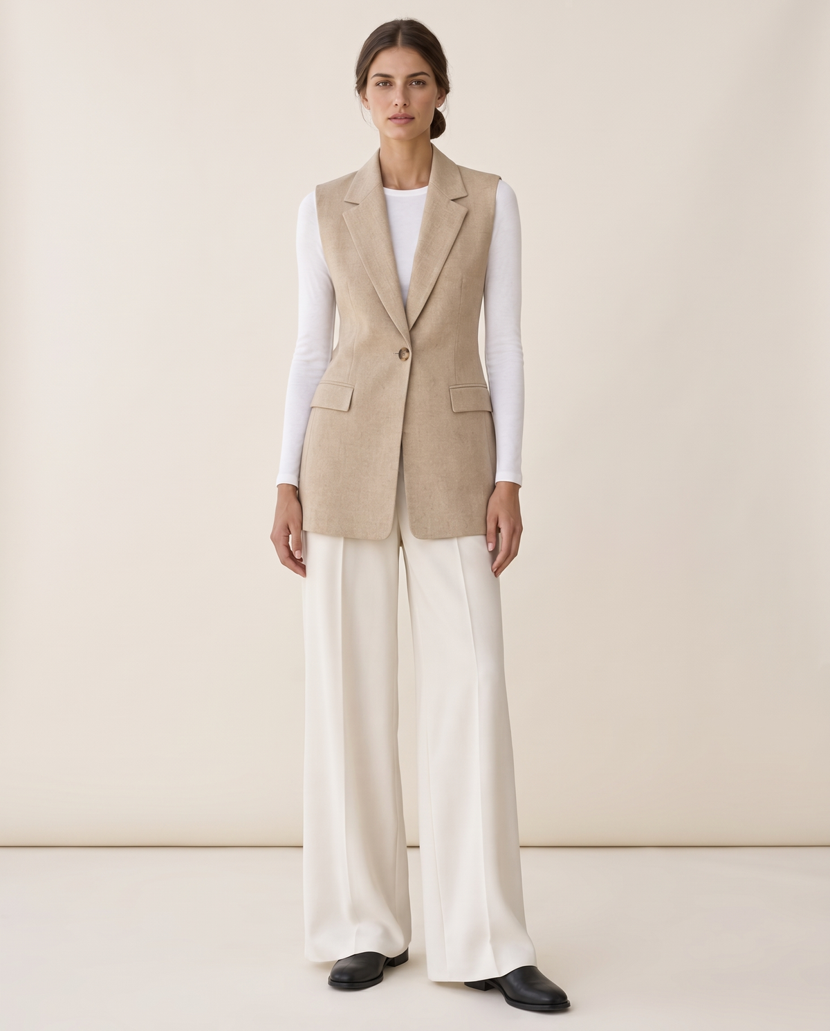 Fitzrovia Tailored Notch-Collar Blazer Vest — studio front