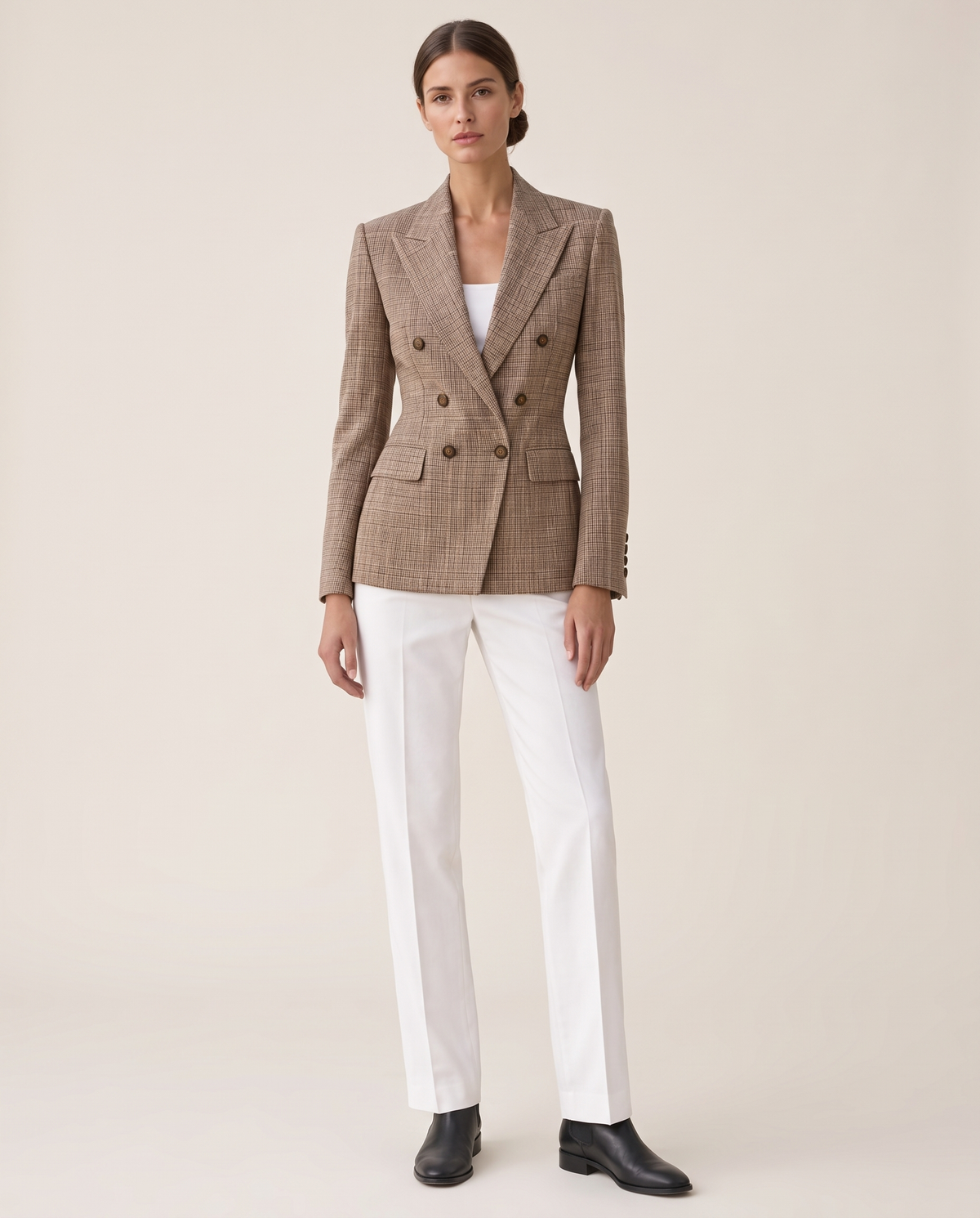 Quimper Tailored Plaid Peak Lapel Blazer — studio front