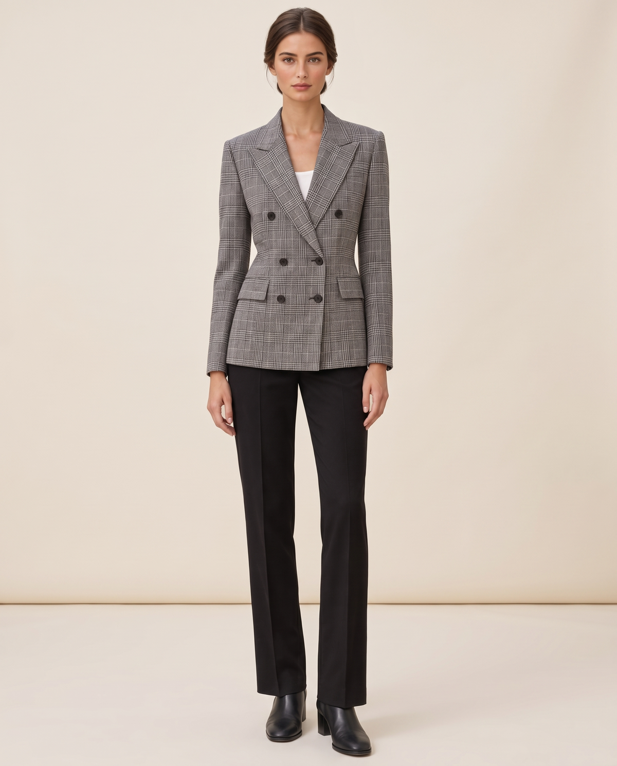 Quimper Tailored Plaid Peak Lapel Blazer — gray, studio front