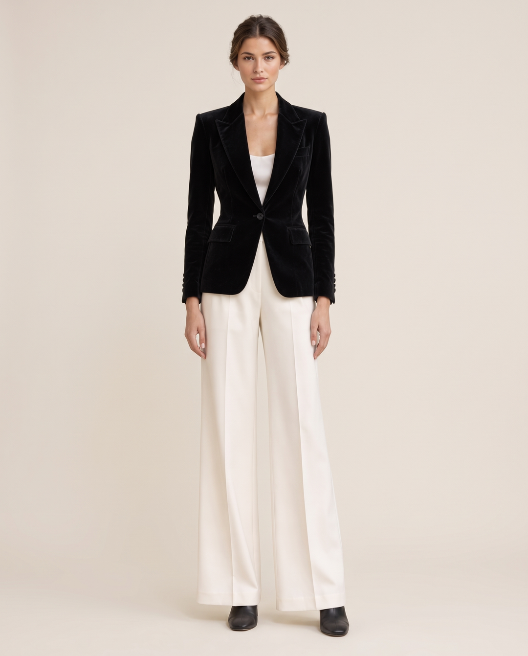 Eventide Elegant Velvet Single-Button Blazer — studio front