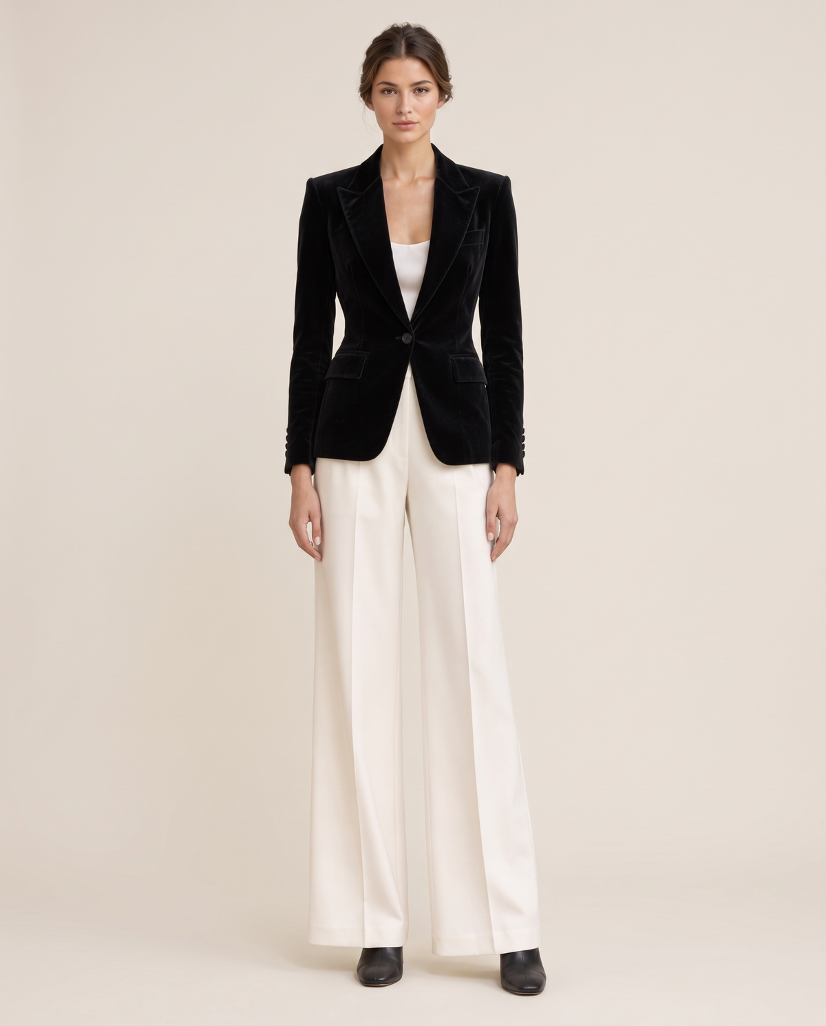 Eventide Elegant Velvet Single-Button Blazer — studio front