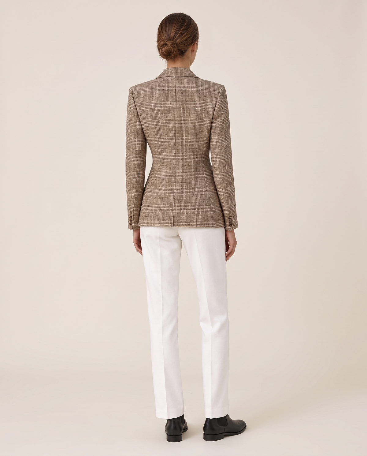Quimper Tailored Plaid Peak Lapel Blazer — studio back