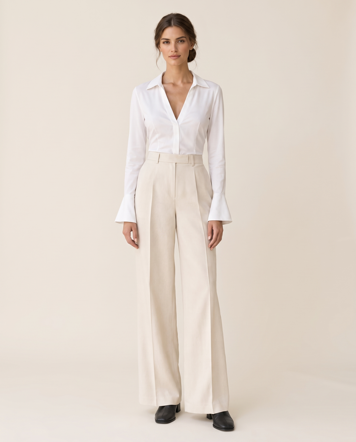 Spruce Sleek Fitted V-Neck Blouse — studio front