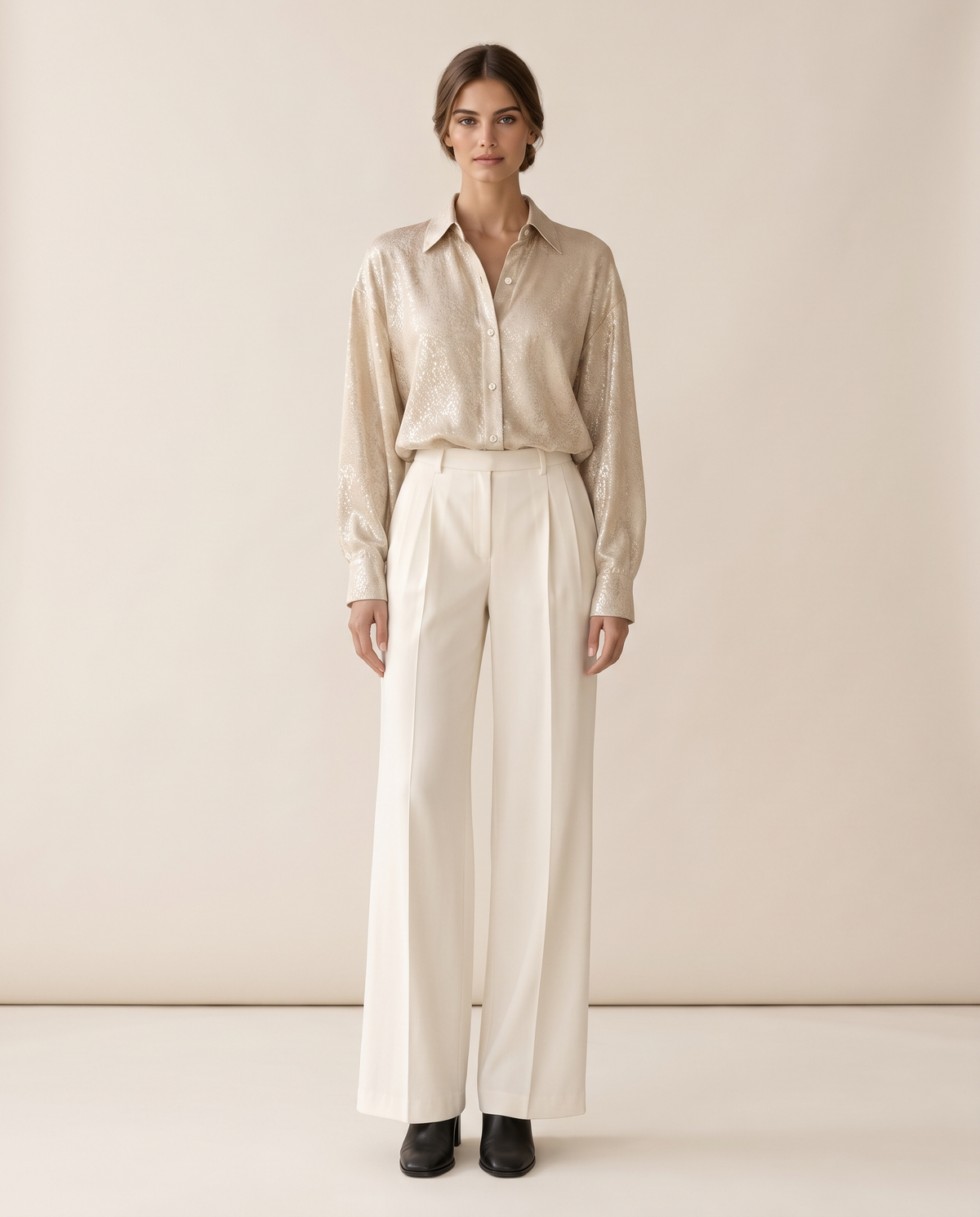 Snowline Elegant Shimmer Long Sleeve Blouse — champagne, studio front