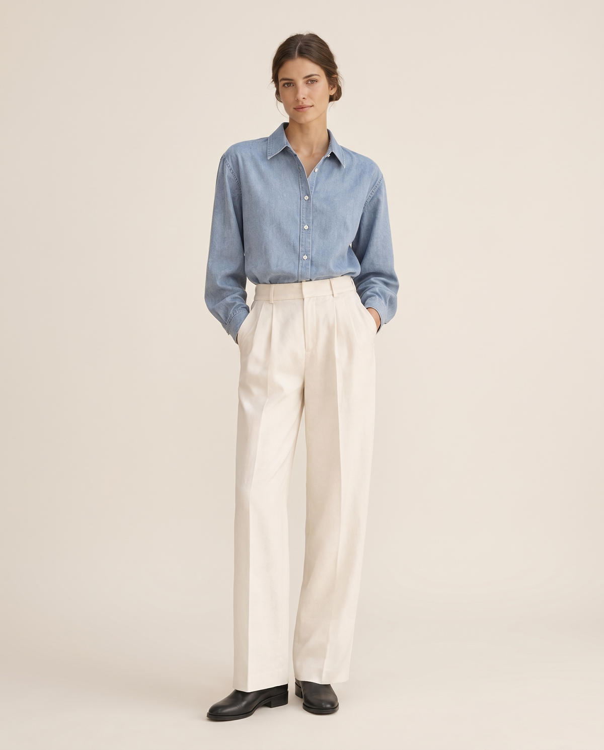 Logan Loose Denim Shirt — studio front