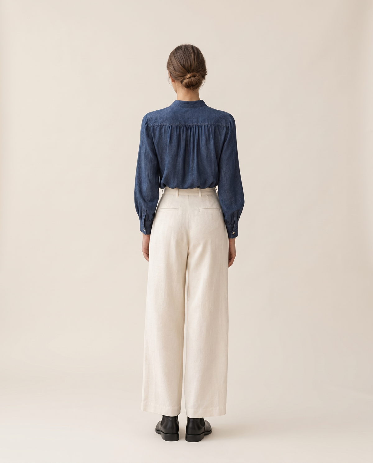 Amelie Denim-Look Blouse — studio back