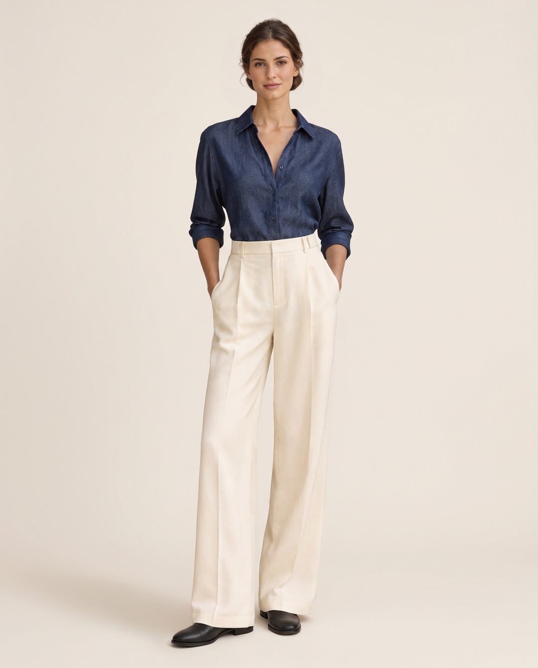 Amelie Denim-Look Blouse — studio front
