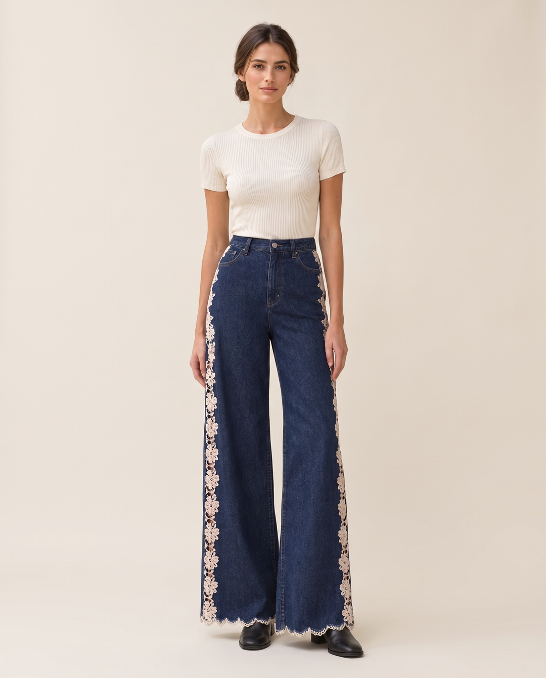 Belinda Lace Inset High Waisted Jeans — studio front