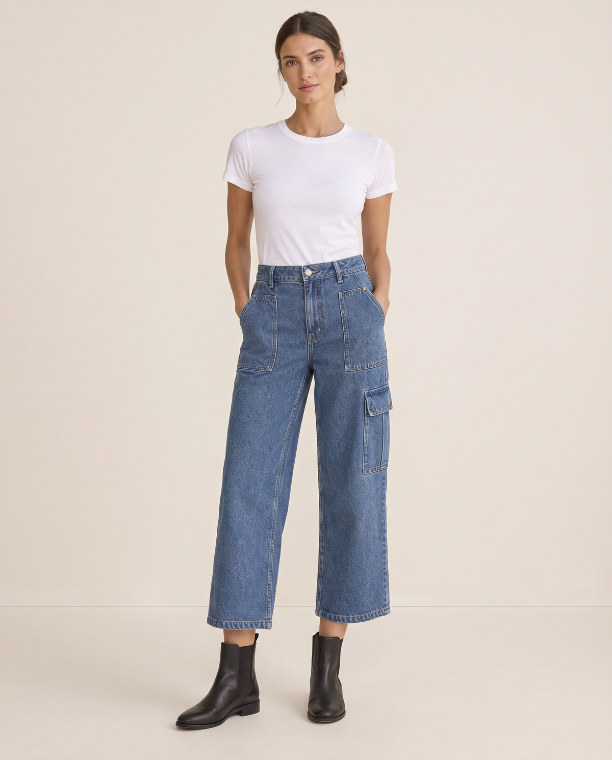 Beartooth Relaxed Cropped Cargo Jeans — studio front