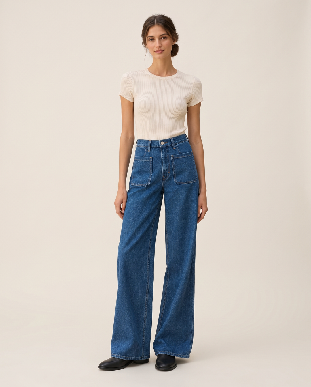Georgia Wide Leg Relaxed Jeans — studio front