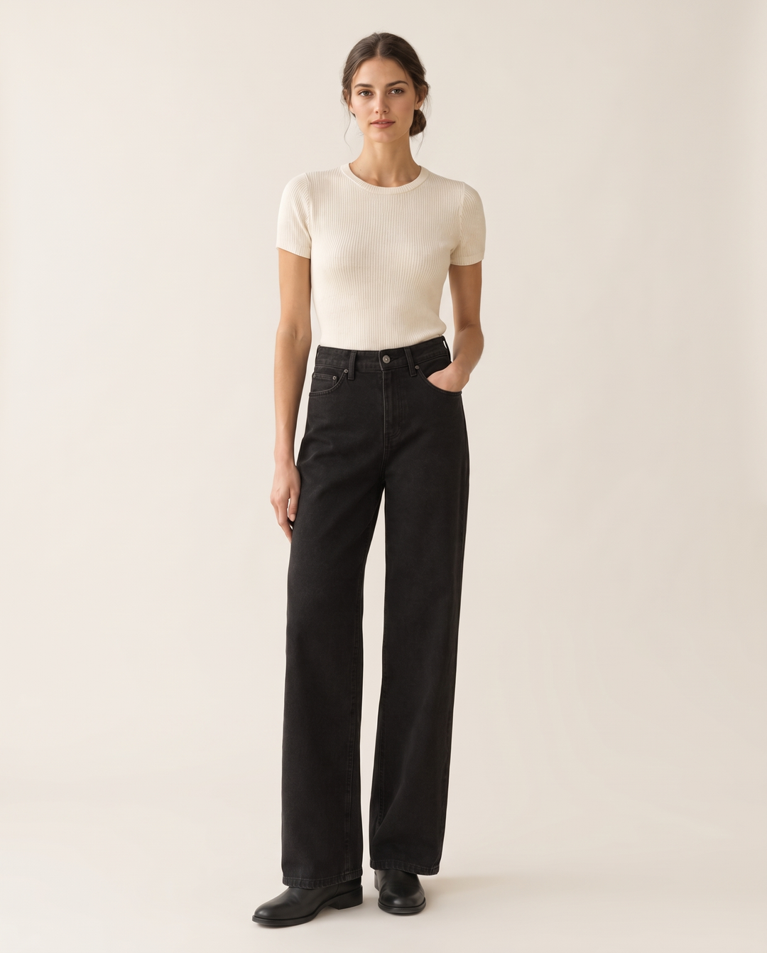 Sadie Black Wide Leg Relaxed Jeans — studio front