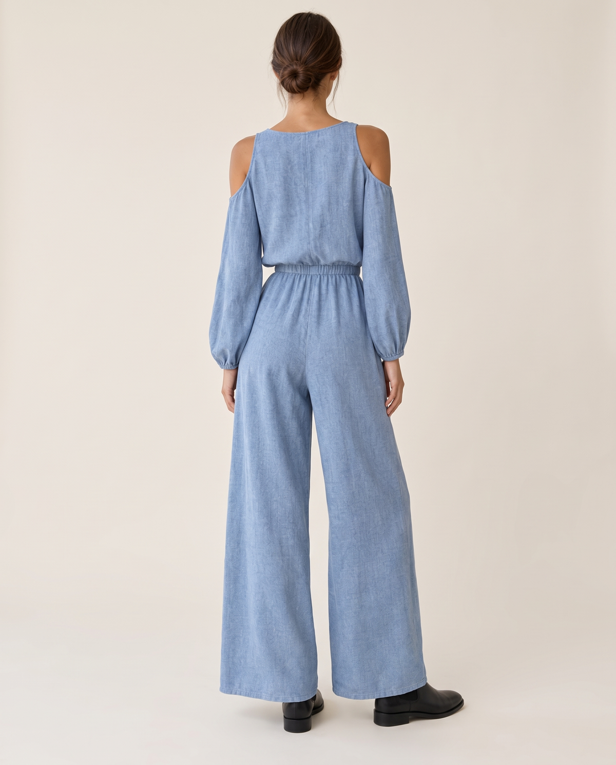 Ashland Relaxed Cold-Shoulder Wide-Leg Jumpsuit — studio back
