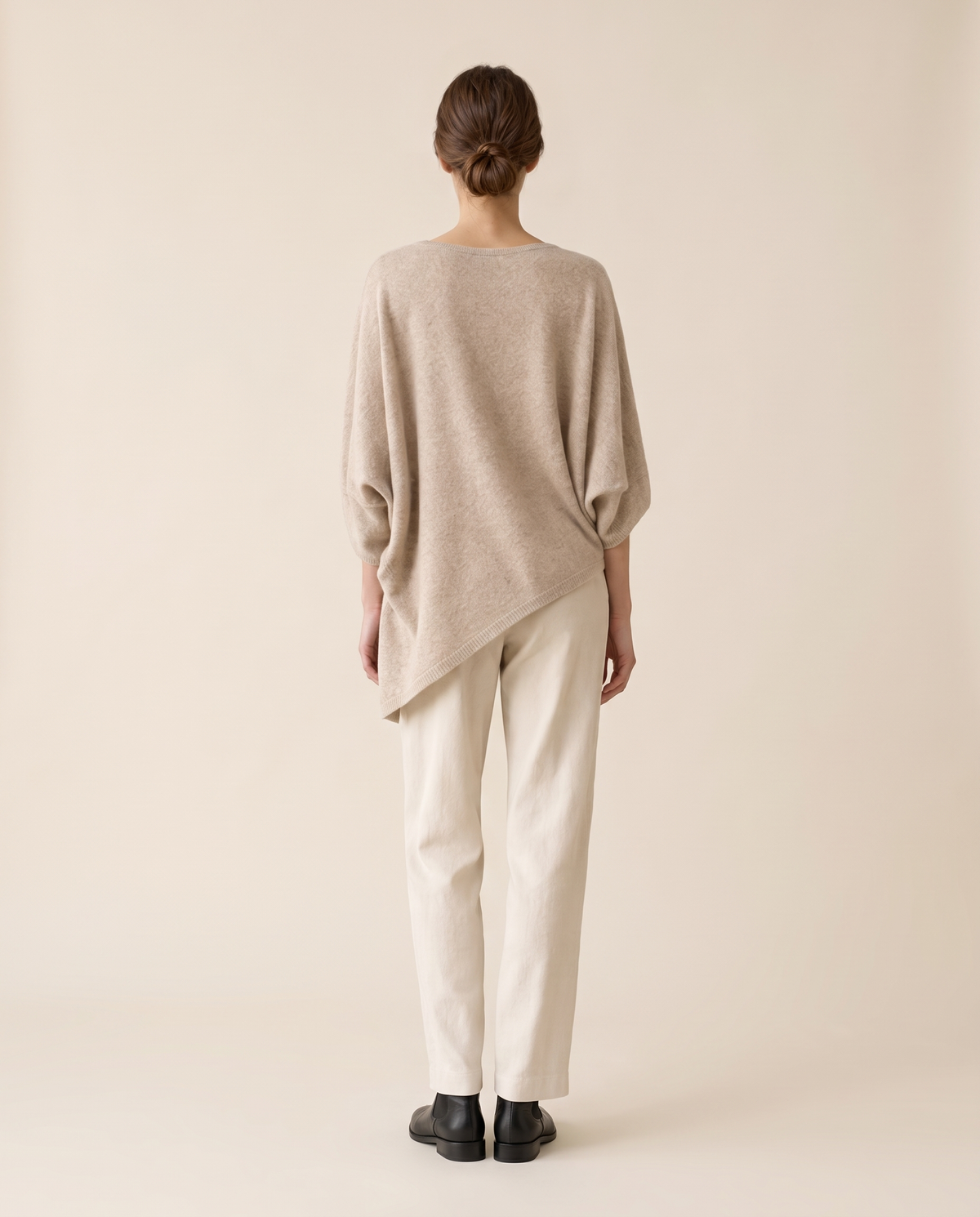 Ghent Warm Wool-Blend Draped Sweater with Asymmetric Hem — studio back