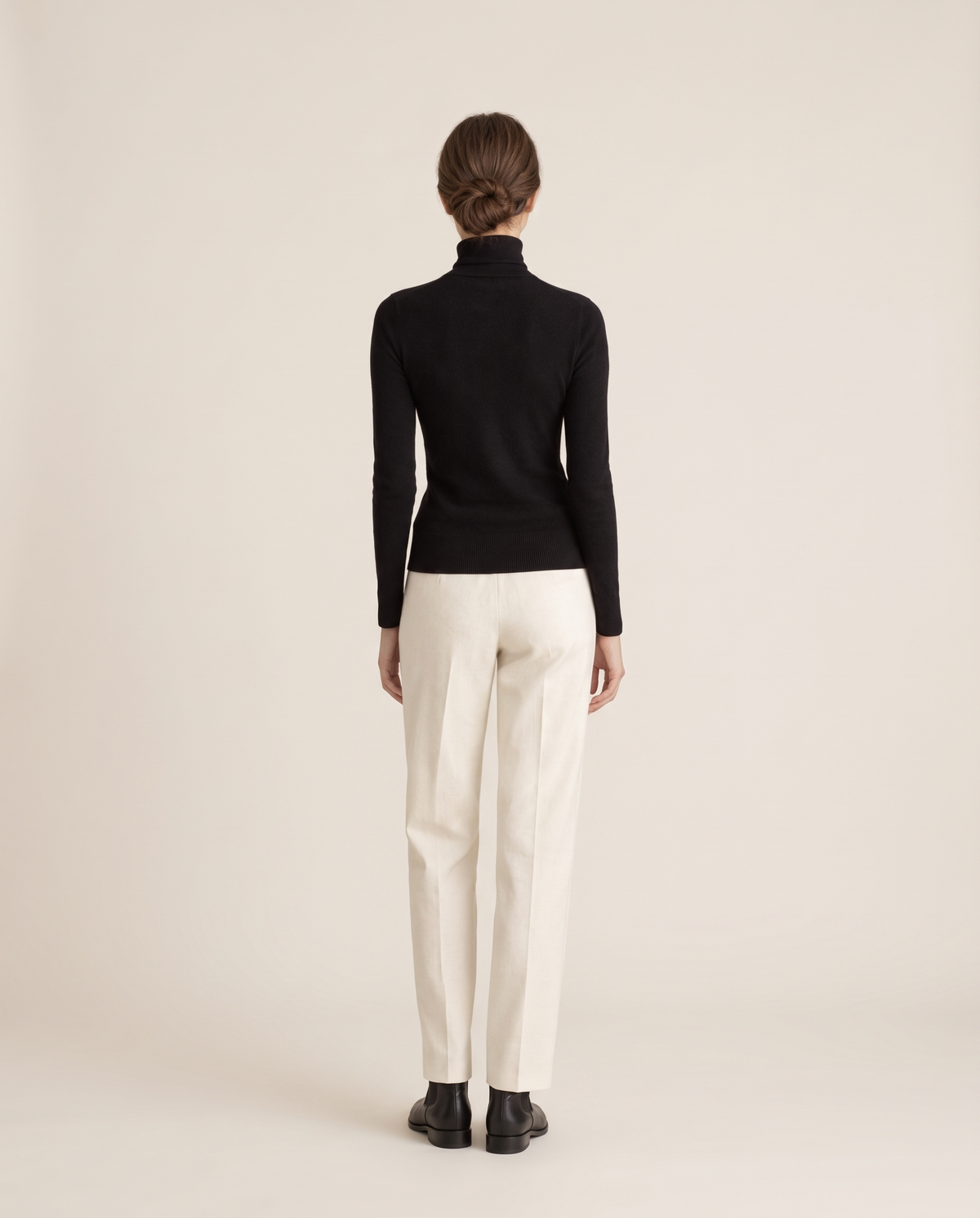 Merano Classic Solid Knit Turtleneck Sweater — studio back