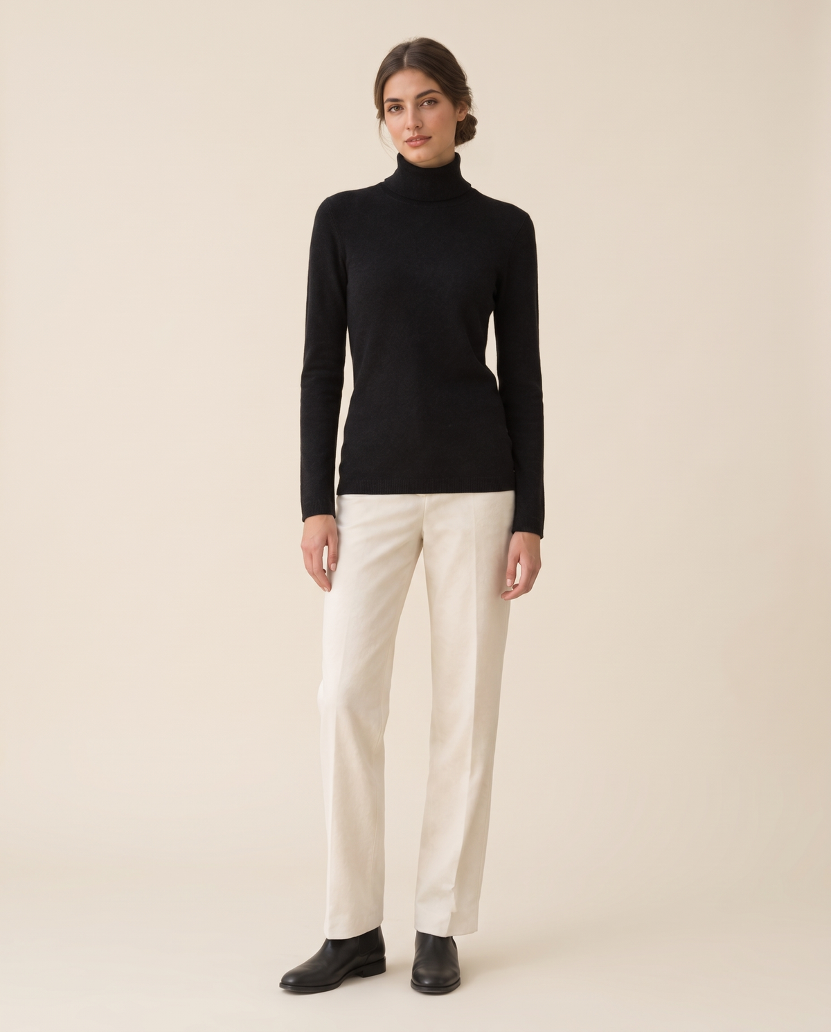 Merano Classic Solid Knit Turtleneck Sweater — studio front